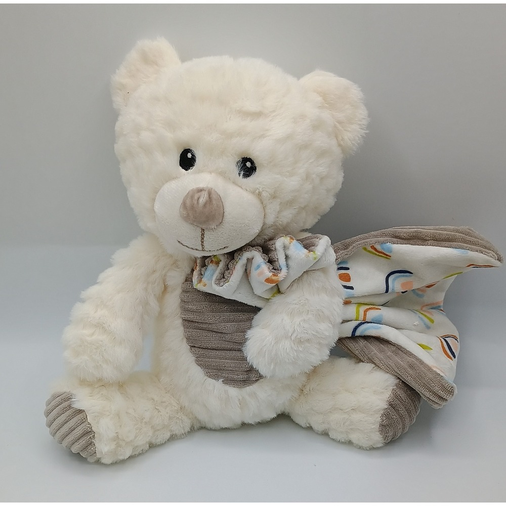 10" Spark Create Imagine Cream Plush Rattle Bear w/ Rainbow Blanket 4